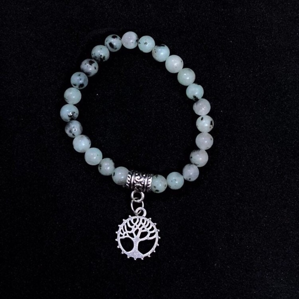 Dalmatian Jasper Tree Of Life Bead Bracelet